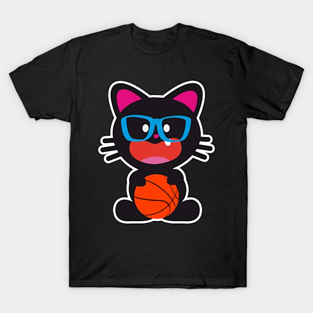 One Tooth Black Cat And Basketball T-Shirt by HappyGiftArt